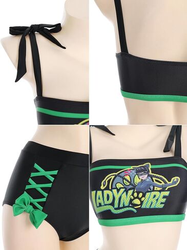 Miraculous Women's Lady Noir Beach Shoulder Straps Tie Top with High-waist Bottom Bikini Set Swimsuit Bathing Suit in Saudi Arabia