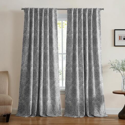 لوحة ستارة نافذة مبطنة بمزيج من الكتان من Elrene Home Fashions Giovanni Medallion، مقاس 52 بوصة × 95 بوصة، رمادي in Saudi Arabia