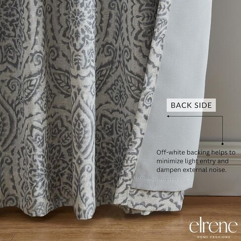 لوحة ستارة نافذة مبطنة بمزيج من الكتان من Elrene Home Fashions Giovanni Medallion، مقاس 52 بوصة × 95 بوصة، رمادي in Saudi Arabia