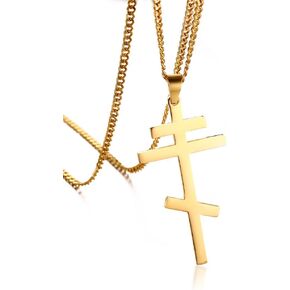 XUANPAI Orthodox Cross Pendant Christian Symbol Stainless Steel Byzantine Cross Necklace Russian Cross Emblem Suppedaneum Cross Sign for Men