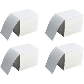 [4 Stacks, 4000 Labels] RBHK Fanfold Labels 4x6 Direct Thermal Shipping Labels, White Perforated Mailing Postage Labels, Permanent Adhesive, Zebra Compatible, 1000 Labels per Stack
