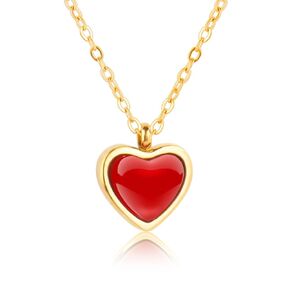 Red Heart Necklace Carnelian necklace, Red stone heart valentines necklaces for women girls 18K Gold Heart Natural Carnelian Healing Trendy Necklace mothers day gifts from daughter son