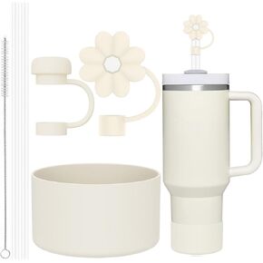 6 Pcs Accessories for Stanley Cup 20-40oz,2 Straw Covers,2 Replacement Straws,1 Straw Brush,1 Boot Included, SIlicone Straw Cover Caps Topper (Cream) in Kuwait
