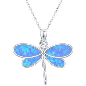 CUOKA MIRACLE Dragonfly Necklaces 925 Sterling Silver Dragonfly Jewelry Pendant Necklaces Opal Abalone Shell Dragonfly Jewelry Dragonfly Gifts for Women Girls Nature Lover