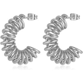 FACOKO Chunky Gold Hoop Earrings for Women Lightweight Waterdrop Dupe Earring Silver Open Twisted Hoops Earrings Hypoallergenic 14K Gold Plated U Shape Earrings Stud Geometric Earring in Kuwait