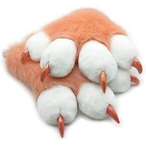 Furryvalley Fursuit Paws Furry Partial Cosplay Fluffy Claw Gloves Costume Lion Bear Props for Kids Adults (candy orange)