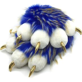Furryvalley Fursuit Paws فروي جزئي تأثيري قفازات مخلب رقيق زي الدب الأسد الدعائم للأطفال البالغين (الأزرق)