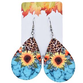 Sunflower Turquoise and Leopard Teardrop Earrings - Farmhouse Flower Earrings
