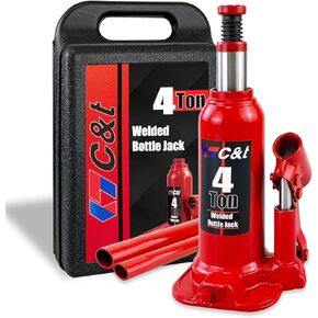 C&T 4 Ton (8,000 lb) Bottle Jack with Carrying Case, Welded Hydraulic Bottle Jack for Car, Pickup, Truck, RV, Repair Vehicle