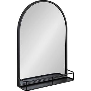 Kate and Laurel Estero Modern Farmhouse Arched Mirror with Shelf, 20 x 28, Black, Chic Rustic-Inspired Mirror for Wall