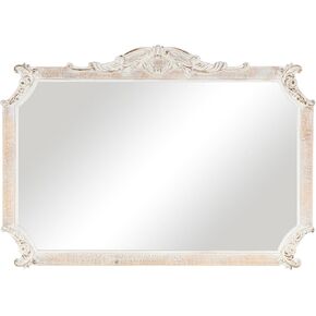 Deco 79 Wooden Room Wall Mirror Arched Scroll Entryway Mirror with Brown Distressing, Wall Mounted Mirror 28" x 2" x 37", Cream