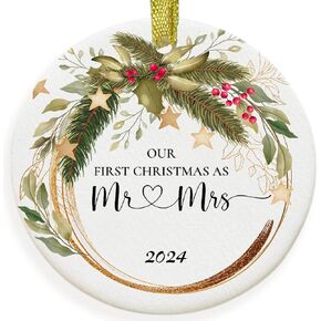 Our First Christmas Married Ornament 2024, Personalized Mr Mrs Ornament, Gift for Newlywed Couple Family, Custom Ornament Wedding, 1st Christmas Mr Mrs