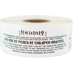 Freshie Warning Label Stickers | 350 Per Roll | 1.1 x 3.5In inch Label Stickers | Car Freshie Supplies | White with Black Design, CC-FRESHIE-S-W-282