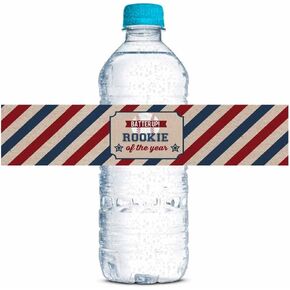 Rookie of The Year Baseball Birthday Themed Waterproof Water Bottle Sticker Wrappers 20 Wrap Around Labels Sized 1.75" x 8.5" by AmandaCreation