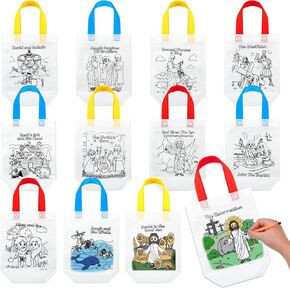 36 Pcs Christian Bible Coloring Goodie Bags Nativity Drawing Reusable Tote Bags Students Gift Bags DIY Color Your Own Bags for DIY Painting Birthday Party Favor (Christian)