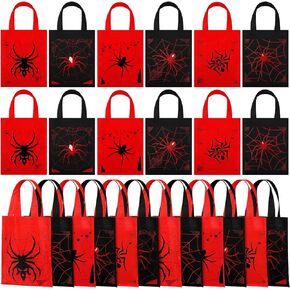 Ferraycle 24 Pack Spider Themed Gift Bags Spider Party Favors Non Woven Reusable Goody Treat Bags with Handles Spider Themed Birthday Party Supplies for Kids Boys, 6 Styles (Spooky Style)