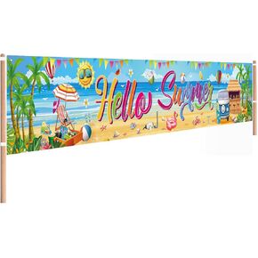 Hello Summer Party Decorations Extra Large Size Hello Summer Beach Banner for Summer Party Decorations Supplies, 118 x 20 inch