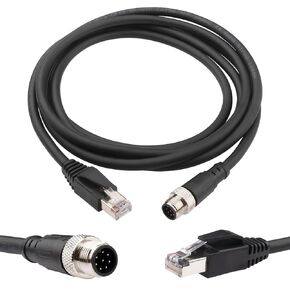 M12 to RJ45 Industrial Ethernet Cable,Automation Systems Interconnect M12 4 Pin D Code Male to RJ45 Male Shielded Cable Assembly, Cat5e SFTP 4PR/26AWG 2M/6.6Ft