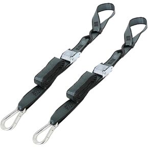 BoxerTool 1.5in x 6ft – Cam Buckle Soft Tie Straps with Carabiner & Heavy Duty S Hook – Loop End – Black Edged Lining - 2 Pack - Motorcycles, ATV, Power Sport Tie Down – USA Assembled