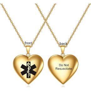Customized Medical Alert Locket Necklace for Women Teen Girls,Personalized Medical ID Locket That Hold Pictures Openable Photo Necklace Memorial Jewelry for Her,Free Medic Wallet Card