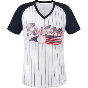 Womens City Baseball Fans V Neck Cage Raglan T-Shirts - Navy & Red