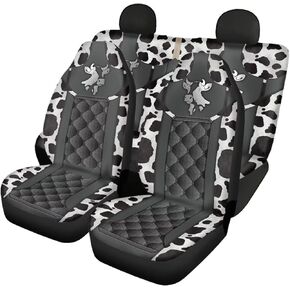 Cow Pattern Car Seat Cover Car Seat Cushion Set Grey, Breathable Car Automotive Seat Cover Full Set Front and Rear Split Bench Protection for Women Men