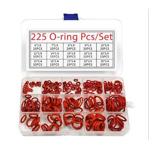 Silicone Rubber O-Ring Assortment Kit 225 Pieces 15 Sizes Metric VMQ Sealing Gasket Set for Cup Lids, Coffee Maker, Brewing Fitting, Washer, Filter, Pump, Plumbing, Hose, Gauge, Auto, Machine, Red.