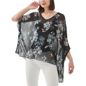 Women's Loose Batwing Blouse Chiffon Top Camouflage Printed Kimono Poncho Tunic Kaftan Cover up