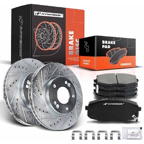 A-Premium 11.02 inch (280mm) Front Drilled and Slotted Disc Brake Rotors + Ceramic Pads Kit Compatible with Kia Models - Forte/Forte Koup 2010-2013, Forte5 2012-2013, 6-PC Set
