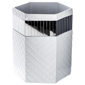 Creative Scents White Bathroom Trash Can – Decorative Waste Basket for Bathroom - Space Friendly Mirrored Wastebasket Bin, for Elegant Bathroom, Bedroom Decor (Quilted Mirror Collection)
