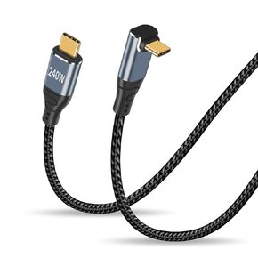 Duttek 90 Degree USB C Cable 6.6FT/2M, 240W USB C Charging Cord, Right Angle USB C Male to Male Nylon Braided Type-C Cable for MacBook Pro, Samsung Galaxy S21/S10/S9/