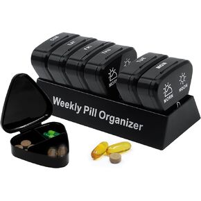 Daily Pill Organzier 3 Times a Day, Weekly Pill Organizer, Travel Pill Case with 7 Daily Pocket Case to Hold Vitamin, Medicine, and Supplement