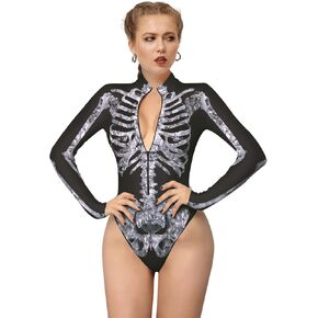 Honeystore Women's Skeleton Tight 1-Piece Swimsuit Halloween Party Bodycon Outfit