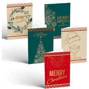 Better Office Products 50 Pack Christmas Cards with Gold Foil Iconic Images, 5" x 7", High Gloss, Gold Foil Interior Greeting, with 50 Envelopes, 50 Count Boxed Set