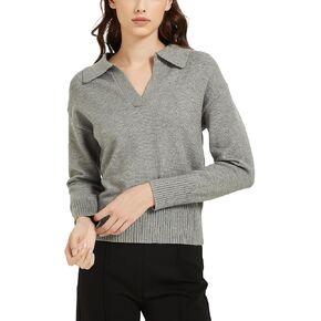 Crochetist Women's Sweater, Commuting Long Sleeve Polo V Neck Knit Pullover Sweater Loose