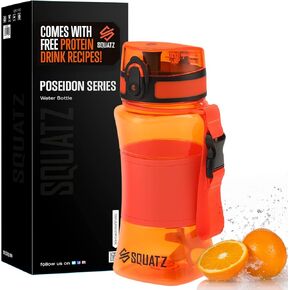 SQUATZ 17 Oz Poseidon Series Water Bottle for Protein and Fruit Shakes - Premium Quality Wide Mouth Gym Flask Fruit Infuser Strainer, Carrying Strap, Leak Resistance, No Condensation Sleeve