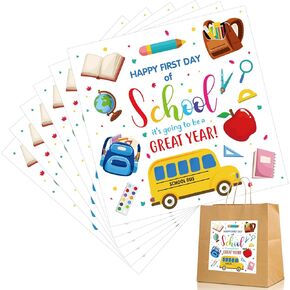 Teling 100 Pcs Back to School Stickers Labels 4 Inch Stickers Paper Present Tags First Day of School Stickers Back to School Present Stickers for Package Glass Bottles