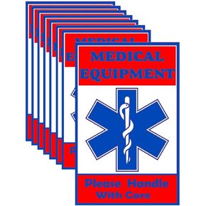 Medical Equipment Alert Tag Stickers, 2x3 inch Handle with Care Labels for Medical Supplies (Blue 8 Pack)