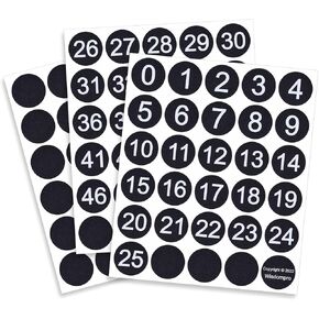 Wisdompro Consecutive Number Stickers 0 to 50, 2 Set of 1.5 inch Self Adhesive Round Number Label Stickers for Inventory Storage Organizing, Boxes, Bins, Toolbox, Lockers - Black
