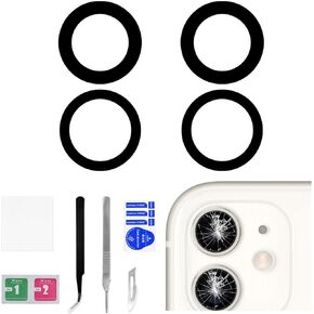 2 Sets for iPhone 11 OEM Rear Camera Lens with Dual-Sided Adhesive Replacement for iPhone11 Original Back Camera Glass Lens with Full Fix Tool Repair Kit Tweezers for A2111 A2223 A2221