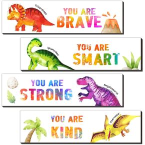 wuguimeii 4 Pieces Dinosaur Wall Art Decors, Watercolor Dinosaur Posters Educational Prints for Boys Kids Bedroom Playroom Decorations