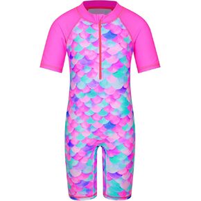 TFJH E Short Sleeve Girls Swimwear UV 50+ Rash Guard Sunsuits Beachwear Swimsuits 408 Rose Scale 10A