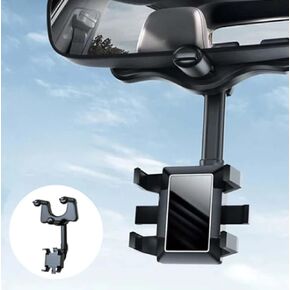 Satismoon,Satismoon Car Phone Holder,Satismoon rearview mirror phone holder,porta telefono para carro,Multifunctional 360° Rotatable Car Rearview Mirror Phone Holder,for Most Phones and Car