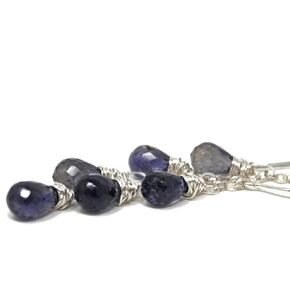 Handmade Iolite Earrings Sterling Silver Blue Gray Cluster Dangles by Aerides