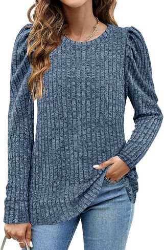 Kikula Womens Tops Long Sleeve Puff Sleeve Fall Shirt Tunic Tops to Wear with Leggings 2023 in Saudi Arabia