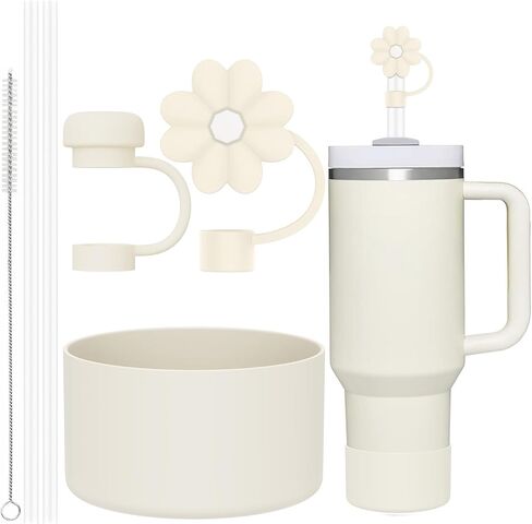 6 قطع إكسسوارات لكوب ستانلي 20-40 أونصة، 2 غطاء ماصة، 2 ماصة بديلة، 1 فرشاة ماصة، 1 حذاء متضمن، أغطية غطاء ماصة من السيليكون (كريمي) in Kuwait