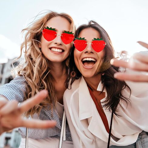 نظارات شمسية على شكل فراولة، نظارات شمسية بدون إطار على شكل فراولة حمراء، نظارات شمسية للحفلات الراقصة، نظارات تنكرية للنساء في عطلة الصيف وأعياد الميلاد، مجموعة من 2 in Saudi Arabia