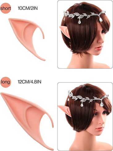 Maitys Rhinestone Halloween Leaf Wedding Tiara and 2 Pairs Fairy Pixie Elf Ears Soft Elf Ears Cosplay Accessories(Silver) in Saudi Arabia