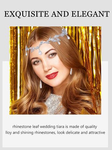 Maitys Rhinestone Halloween Leaf Wedding Tiara and 2 Pairs Fairy Pixie Elf Ears Soft Elf Ears Cosplay Accessories(Silver) in Saudi Arabia