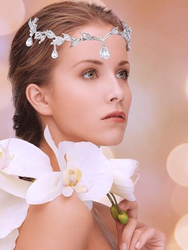 Maitys Rhinestone Halloween Leaf Wedding Tiara and 2 Pairs Fairy Pixie Elf Ears Soft Elf Ears Cosplay Accessories(Silver) in Saudi Arabia